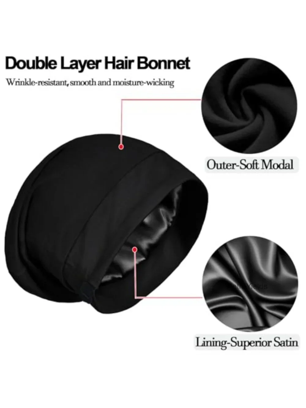 Satin Lined Sleep Bonnet for Women Adjustable Hair Wrap Cap with Scrunchies
